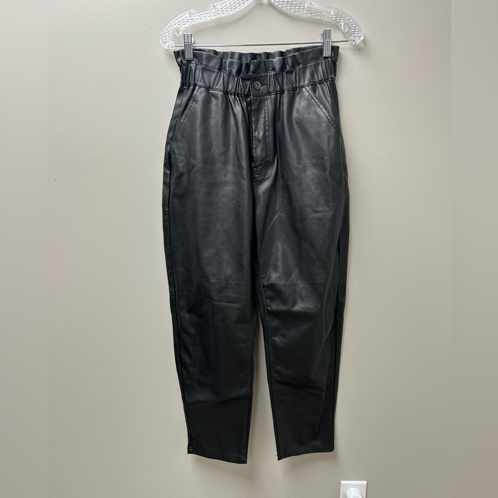 Zara Black Faux Leather Paperbag Waist‎ Tapered Pants